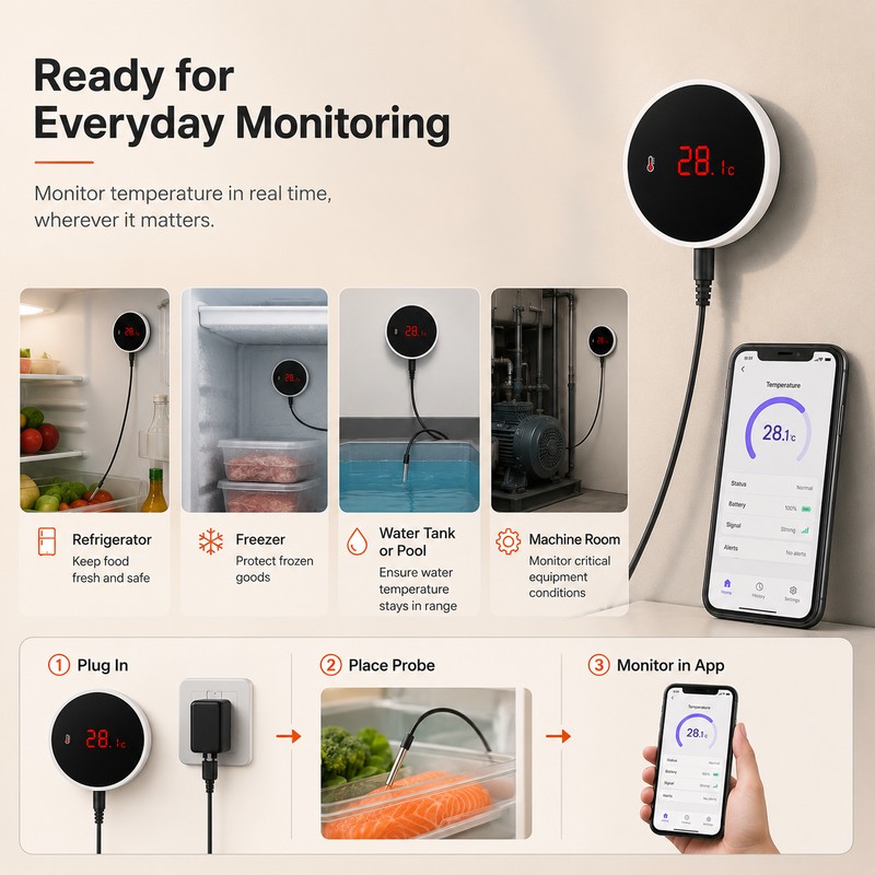 WiFi Temperature Sensor with 3m Probe for Smart Monitoring –