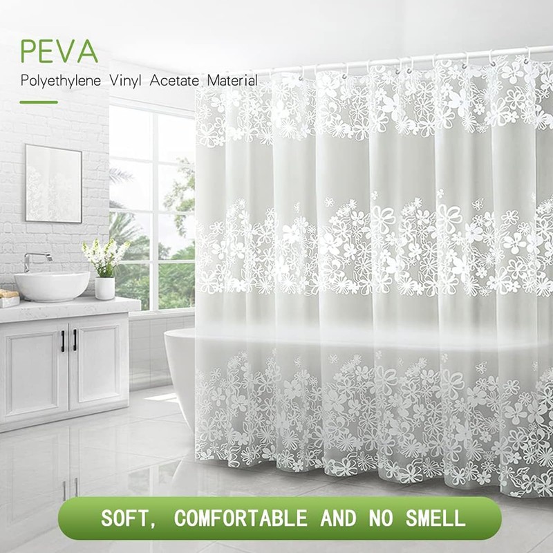 Startseite Long Shower Curtain - Flower Semi-Semi-Transarent Thin Shower Curtain