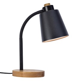 FORLIGHT Pau Nordic Style Desk Lamp, E27 Desk Lamp in Black Steel and Natural Light Wood