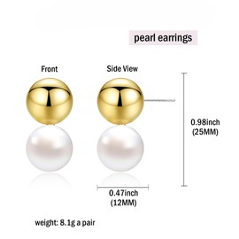Pearl Earrings for Women Statement Simple Drop Dangle Freshwater Stud Earrings Bridal with Small Pearls for Women, Stainless Steel, No Gemstone