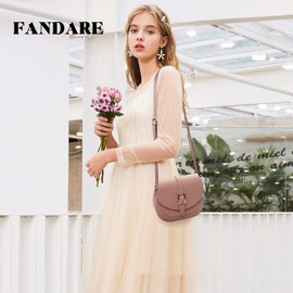 FANDARE Damen Umhängetasche Schultertasche Leder Crossbody Bag Damentasche Schulterriemen Frauen Abendtasche Citytasche Rosa