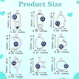 LEGENTLISUR 36Pcs 9 Styles Evil Eye Charms for Jewelry Making Alloy Enamel Pendants Moon Star Lightning Heart Cute Charms Bulk for Necklaces Bracelets Eaarings Keychains DIY Craft Supplies