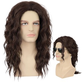 Long Brown Curly Wig for Men Heat Resistant Synthetic Male Wigs for Costume Cosplay Halloween Party