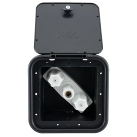 RecPro RV Black Exterior Shower Box with Hot & Cold Faucet | Outdoor Spray Port