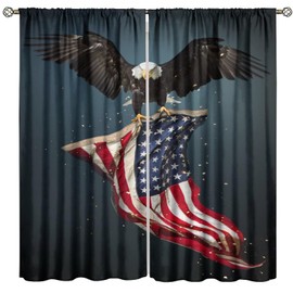 American Flag Blackout Curtain,Flying Bald Eagle American Flag Window Curtains Darkening Rod Pocket Bedroom Living Room Cafe Kitchen Dining Room Drapes Decor,42x45 in