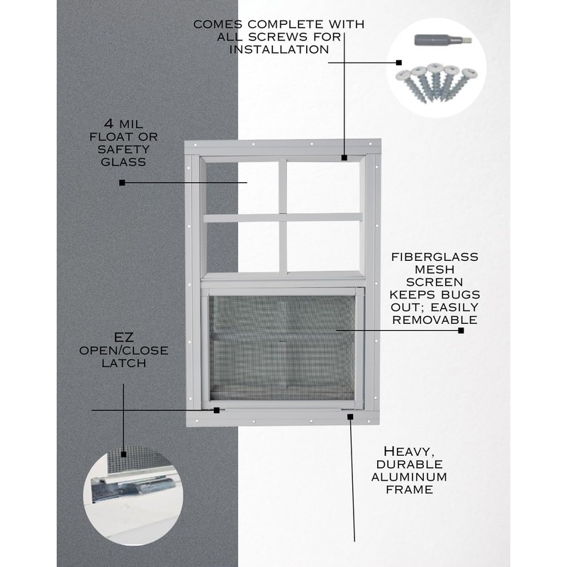 Shed Window 18 x 27 Flush Window Vertical Slider White