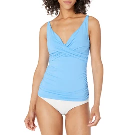 Catalina Parte Superior Tankini con Aros para Mujer con Cierre Frontal y Trenzado estándar, Azul, XS