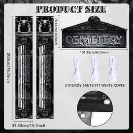 3pcs Halloween Cemetery Door Cover Decorations Cemetery Archway Photography Backdrop Halloween Tombstone Gothic Archway Hanging Banner for Spooky Touch Outdoor Haunted House Door Decor Party Supplies