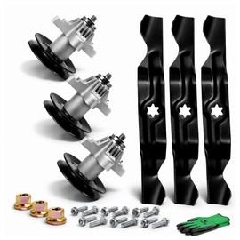 Parts Camp 50" Mower Deck Spindle and Blade Rebuild Kit for Cub Cadet RZT50, i1050, SLT1550, LTX1050, MTD, Toro Replace 618-04126 918-04126 742-04053 942-04053, with 3 Spindles, 3 Blades & Gloves