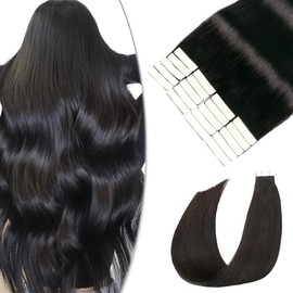 SURNEL Tape in Hair Extensions Human Hair Color 1B Off Black Remy Tape in Hair Extensions 16 inch 20pcs 50g(#1B-16)