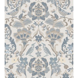 Floral Peel and Stick Wallpaper- Light Blue Folk Floral Classic Vintage- Self Adhesive Removable Wallpaper for Bedroom, Living, Nursery, Accent Wall (Soft Blue, 17.3"x78.74")