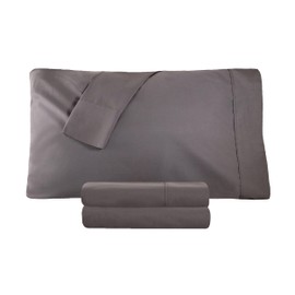 Superior 300 Thread Count Cotton Percale Sheet Set, Silky-Soft, Cooling Sheets, Bed Basics, Breathable Bedsheets, 2 Elastic Deep Pocket Fitted Sheets, 1 Flat Sheet, 2 Pillowcases, Split King, Grey