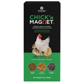 Chick'n Magnet Poultry Supplement, Backyard Chicken Treats, Alfalfa, Mealworms, and Sunflower Seeds, Chicken Mineral Supplement, Protein Calcium Vitamins & Minerals, Chicken Health, 27 oz