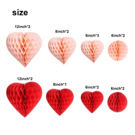 sesameless Valentines Decorations Set,12 Pcs Honeycomb Heart Sharp Hanging Ornaments Decoration For Valentines Days