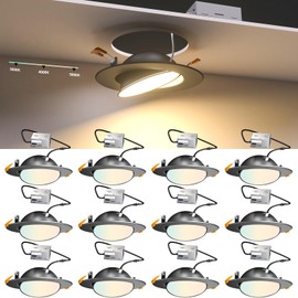 Lightdot 12 Pack 6 Inch LED Gimbal Recessed Lighting, 360°+90° Adjustable, 3CCT Selectable & Dimmable (5%-100%), 1300LM Ultra Bright Canless Downlight, ETL/FCC Certified for Living Room/Kitchen-Black