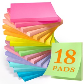 (18 Pads) Sticky Notes, Sticky Notes 3x3 Inches, Colorful Self-Stick Note Pads, Pastel Colors Sticky Notes, Colored Sticky Notes Bulk Sticky Notes, Easy to Post for Home School Office Desk Accessories