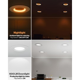 Sunco 4 Pack 10W 4 Inch LED Recessed Lighting Slim Baffle Retrofit Night Light for Indoor Living Dining Room Bedroom, 600 Lumens, Selectable CCT 2700K/3000K/4000K/5000K/6000K, Dimmable, AC120V - ETL