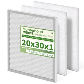 Montemono 20x30x1 Reusable Air Filter MERV 8 Washable Furnace & AC Filter with 2 Extra Media Pads, Aluminum Electrostatic Air Filters for Home, Fits HVAC System, Air Conditioner, Air Handler
