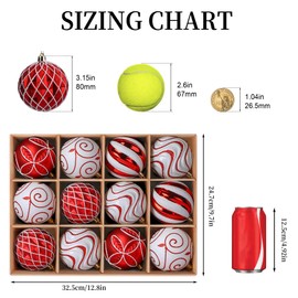 Alupssuc 3.15"/80mm Christmas Balls Ornaments, 12Pcs Christmas Tree Decorations, Shatterproof Christmas Hanging Baubles Set with Hooks for X-mas Party Wedding Holiday Decor, Red & White
