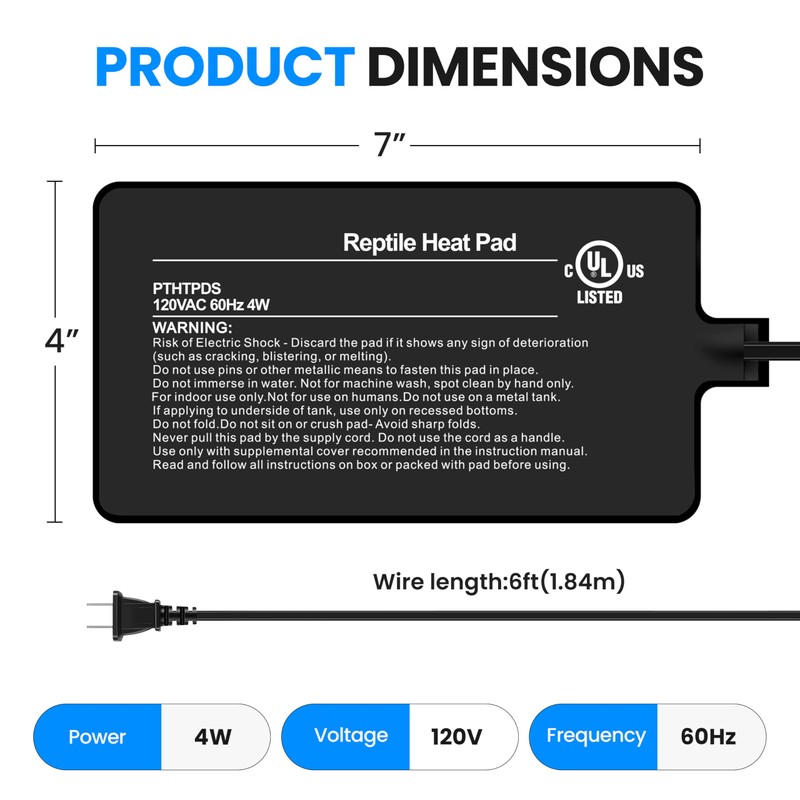 Simple Deluxe 4X7 Inch 4W Reptile Heating Pad Electric Indoor