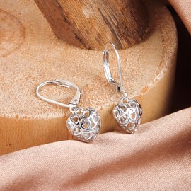 925 Sterling Silver Heart Drop Earrings for Women, ASH'S CHOICE Small Cartilage Sterling Silver Huggie Earring, Silver Hoop Earrings with Hollow Heart Drop French Hook Dangle Hoop Earrings for Women