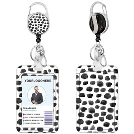 Badge Reels Retractable with Carabiner Reel Clip, Worker Badge Holder Belt Ferrule, Identity ID Badge Holder Case, Nurse Doctor Office School Teacher Name Credit Card Pocket (H2-Black Dots)