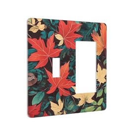 Decorative Wall Plate 2 Gang Comb Maple Leaf Light Switch Cover Outlet Faceplate Cover Suitable for Living Room Bedroom Bathroom Offices House Kitchen