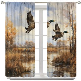 wlsgdsg - Cortinas opacas clásico de pato verde verde para recámara, naturaleza rústica, pintura al óleo de otoño, bosque, cañas, estanque de caza, animales, cortinas de ventana para niños y niñas,
