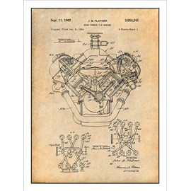 Studio 21 Graphix 1954 Chrysler 426 Hemi V8 Engine Patent Print Art Poster UNFRAMED Parchment 18" X 24"
