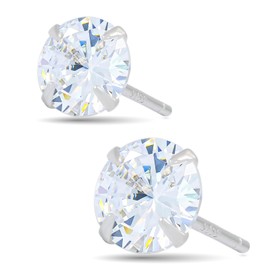 Adelina Style S925 Silver Earrings, Popular Round Jewel, Cubic Zirconia, Crystal, Hypoallergenic, 4 Prong Stud Earrings, Simple, Men's Second Earrings, Sterling Silver, Cubic Zirconia
