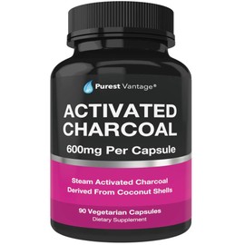 Pure Organic Activated Charcoal Capsules - 600mg per Capsule, 90 Vegetarian Capsules
