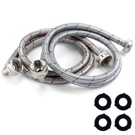 4FT Premium Stainless Steel Washer Hoses with 90 Degree Elbow No-lead Burst-Proof 3/4" NPT Connection Hot & Cold Water Inlet Supply Lines for Washer - 2 Pack