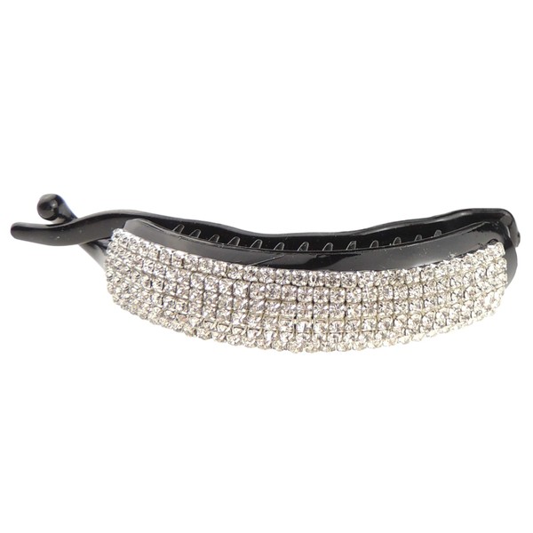 Glamour Girlz Extra Sparkly Black Crystal Curved Thick Long Hair Barrette