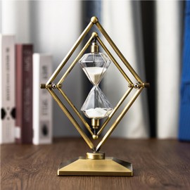 SAMLONG Large Hourglass Timer 30 Minute Sand Clock, Rotatable Diamond Sand Timer Vintage Home Décor, Bronze Metal Hour Glass with White Sand