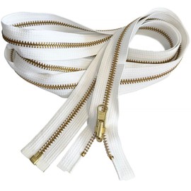 #5 Brass Metal YKK Medium Weight Inside/Outside Reversible Slide Jacket Zipper Separating (1 Zipper) - Tape Color: White #501W - Choose Length 5" to 48" (White #501W, 21" Inches)