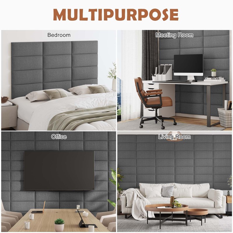 IFNOW Upholstered Wall Mounted Headboard, 3D Soundproof Wall Panels Peel