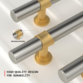 homdiy 10 Pack Brushed Nickel and Brass Cabinet Handles 5 Inch Hole Centers Silver and Gold Pulls for Kitchen Hardware