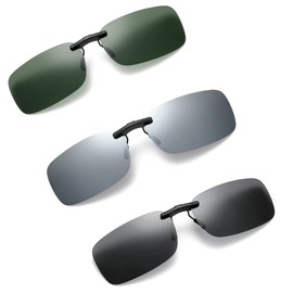 Pack of 3 Clip-On Sunglasses, Sunglasses Clip, Myopia Sunglasses, Polarised Clip, Polarised Clip On Sunglasses, Driving Glasses Clip, for Outdoors, Driving, Fishing, Cycling, a