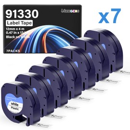 91330 Label Maker Refills Compatible with Dymo LetraTag White Paper Tape 12mm x 4m (1/2" x 13'), for Labeler Letra Tag 200B LT 100H 100T Plus, QX50, XR, XM, 2000 Label Makers, 7-Pack