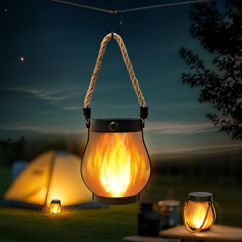 Idealife Solar Outdoor Lanterns with Realistic Flickering Flame,2 Pack