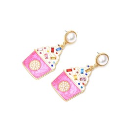 Ice Cream Earrings for Women, Cute Food Ice Cream Earrings for Womens, Beaded Pearls Ice Cream Dangle Earrings Hypoallergenic, Pearl Ice Cream Drop Earrings, Sterling Silver, No Gemstone