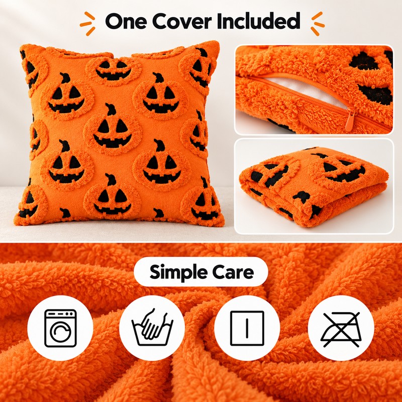 Orange Pumpkin Throw Pillow Cover for Fall Decor – Soft