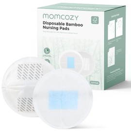 Momcozy Bamboo Disposable Nursing Pads, Advanced Blue Core for Ultra-Absorbent, Leakproof & 3D Design, Biodegradable for Sensitive Skin, Individually Wrapped, 120 Count