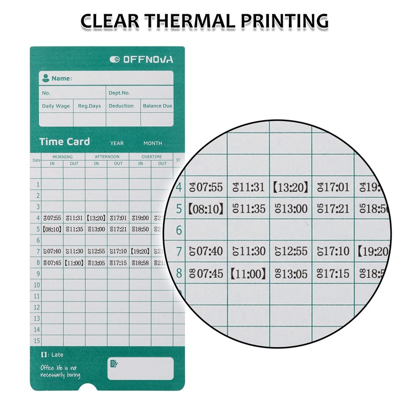 OFFNOVA Thermal Time Cards, Double-Sided Monthly Time Cards for IN/OUT