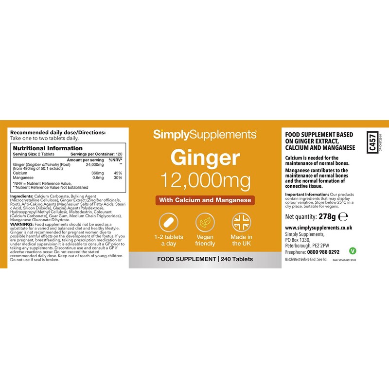 Ginger Tablets | Supports Joints, Bones & Energy | with