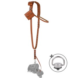 C Coiro Leather Camera Strap for One Camera - Professional Padded Single Leather Harness Shoulder Strap with Sd Card Holder & Battery Holder, Quick Release Gear for DSLR/SLR, Tan