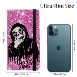 SichKards Leather Checkbook Cover for Men & Women - RFID Blocking Checkbook Holder Wallet with Pen Slot,Clear Divider - Slim Durable Design for Checks & Duplicate Stubs,Skull Face Pink