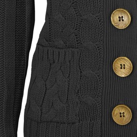 YEMAK Women's Knit Cardigan Sweater – Long Sleeve V-Neck Button Down Cable Knitted Two Pocket Basic Casual Soft Top HB3134-BLK-S Black
