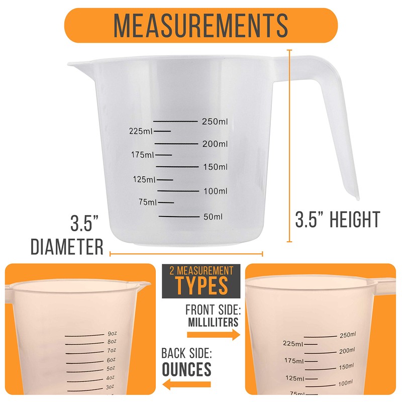 U.S. Kitchen Supply - 8 oz (250 ml) Plastic Graduated