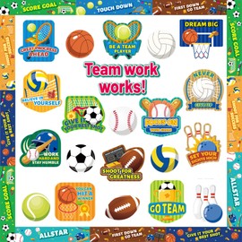 Sports Motivational Bulletin Board Set with Border Borders Sports Theme Cutouts Baseball Football Paper Cut Out Teamwork Positive Sayings Accents Decor for Teachers Class School